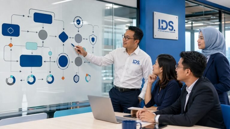 Business meeting with flowchart presentation
